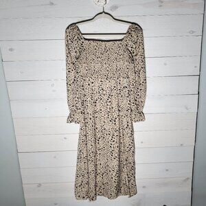 SHEIN L black, tan floral smocked maxi dress.  Boho, Cottagecore, Milkmaid.